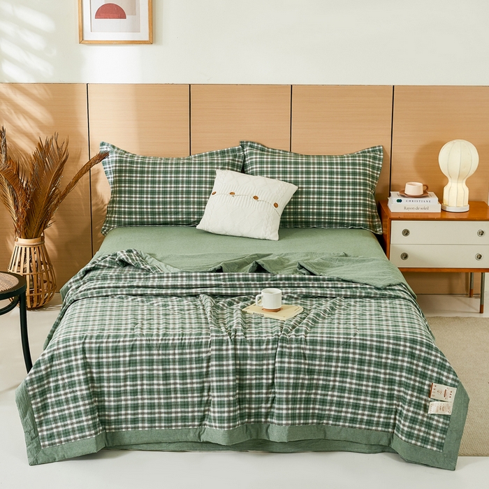 91家纺网 家纺一手货源 找家纺 81号家纺 2026新款全棉纯棉色织棉花夏被夏凉被空调被 绿小格