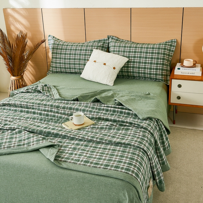 91家纺网 家纺一手货源 找家纺 81号家纺 2026新款全棉纯棉色织棉花夏被夏凉被空调被 绿小格