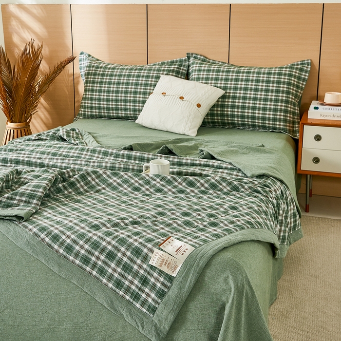 91家纺网 家纺一手货源 找家纺 81号家纺 2026新款全棉纯棉色织棉花夏被夏凉被空调被 绿小格