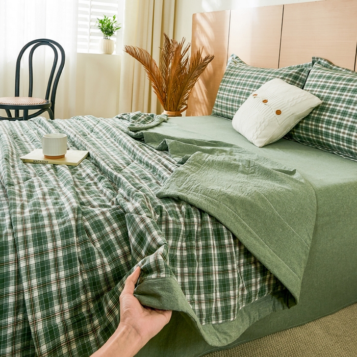 91家纺网 家纺一手货源 找家纺 81号家纺 2026新款全棉纯棉色织棉花夏被夏凉被空调被 绿小格