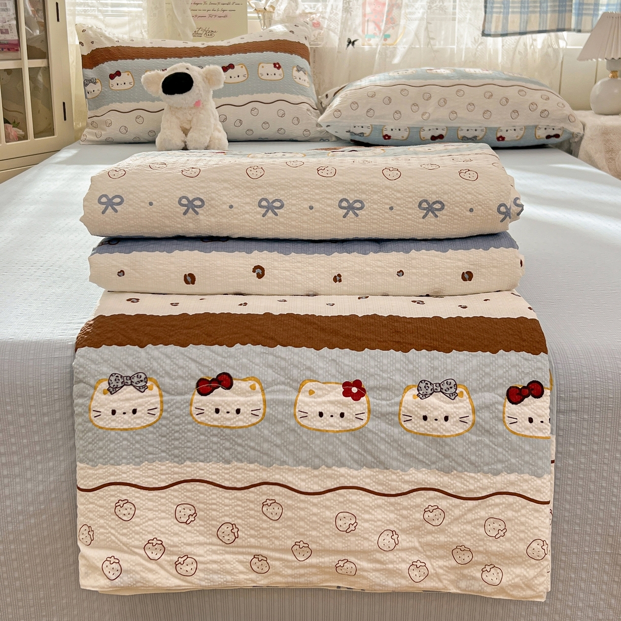 91家纺网 家纺一手货源 找家纺 （总）老K (原美阁） 2026新款泡芙棉夏被四件套双层纱泡芙纱单夏被