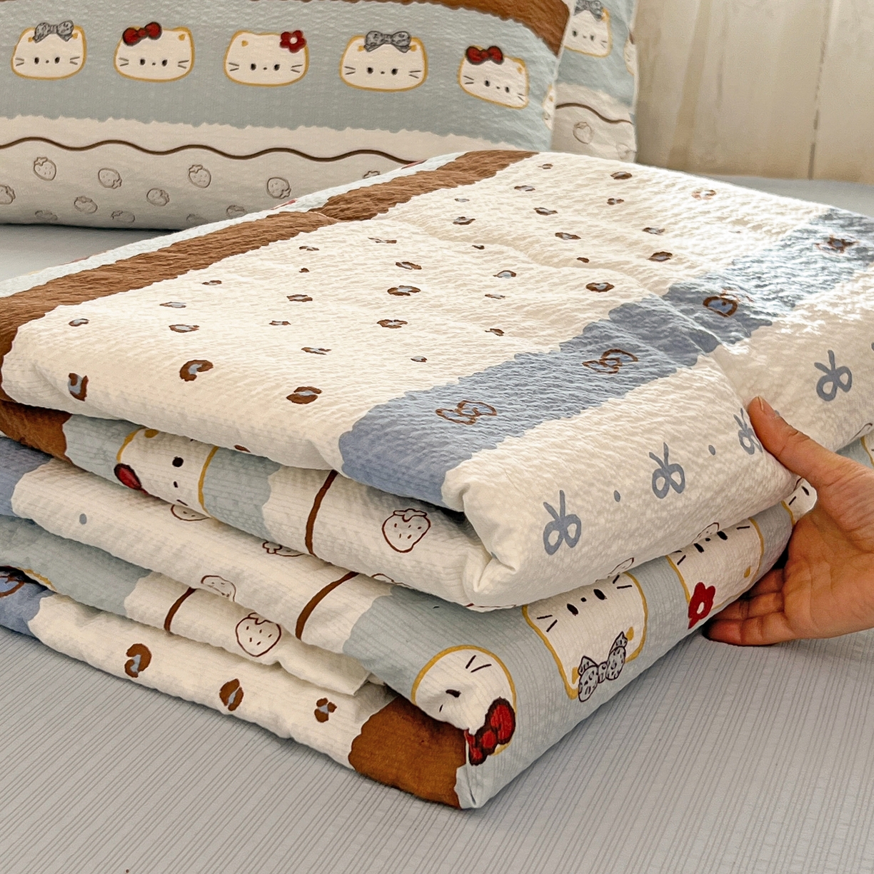 91家纺网 家纺一手货源 找家纺 （总）老K (原美阁） 2026新款泡芙棉夏被四件套双层纱泡芙纱单夏被