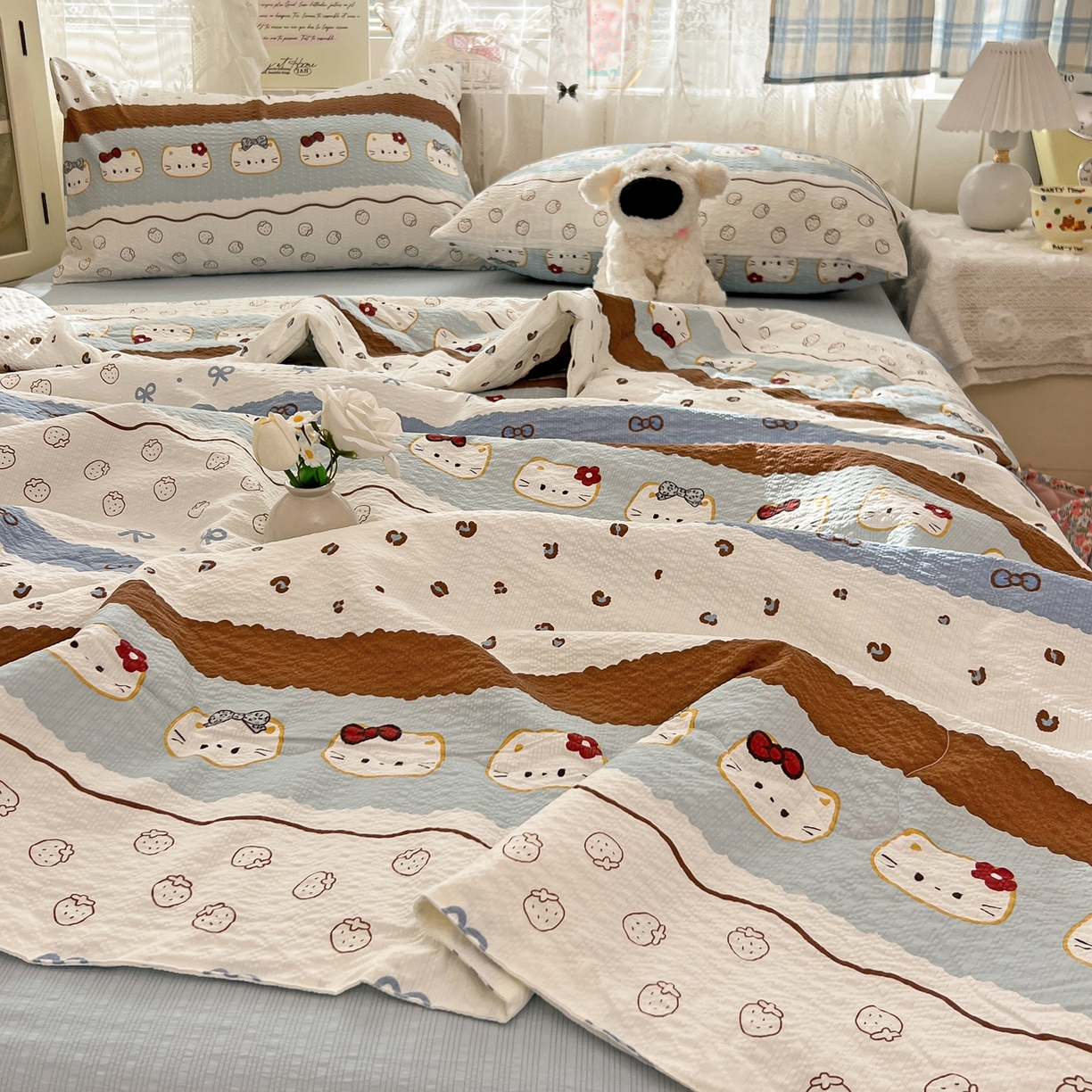 91家纺网 家纺一手货源 找家纺 （总）老K (原美阁） 2026新款泡芙棉夏被四件套双层纱泡芙纱单夏被