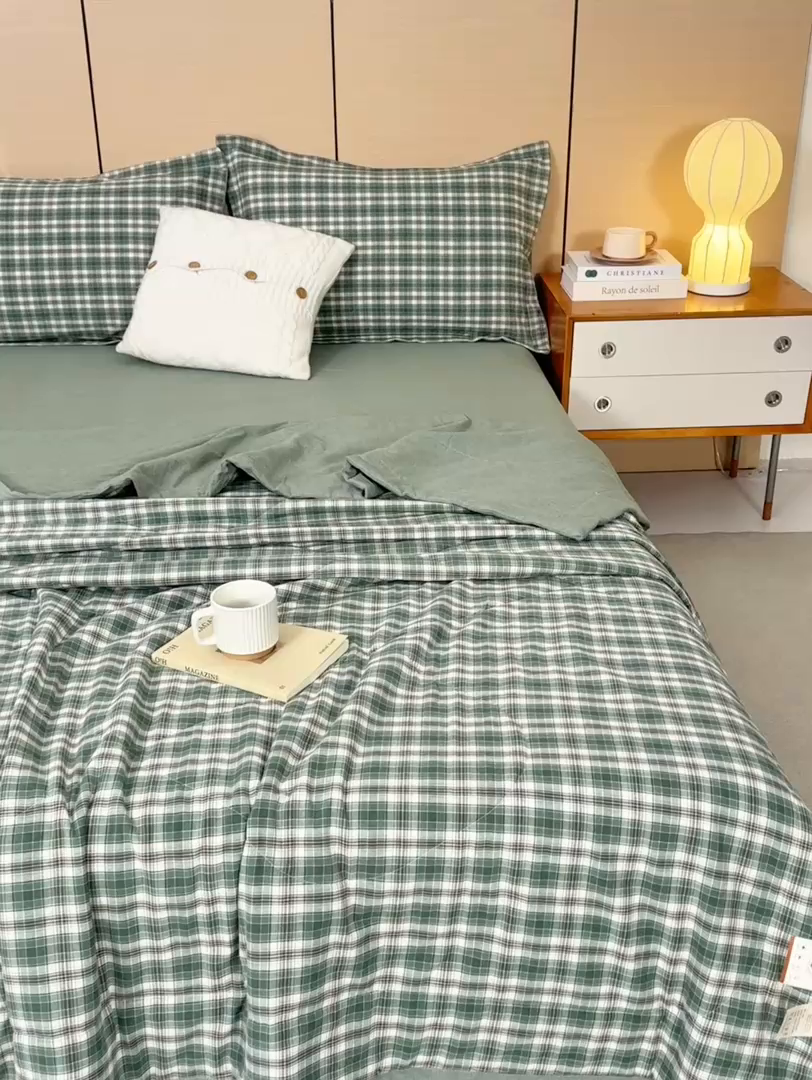 91家纺网 家纺一手货源 找家纺 81号家纺 2026新款全棉纯棉色织棉花夏被夏凉被空调被 绿小格