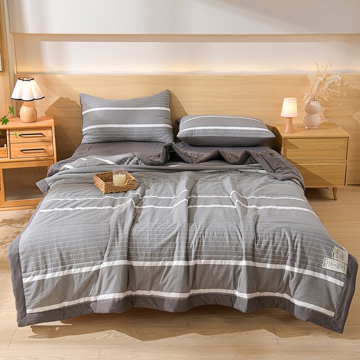 91家纺网 家纺一手货源 找家纺 欧朵家纺 2026春夏新款水洗棉新疆棉花被夏凉被空调被 双线条-灰