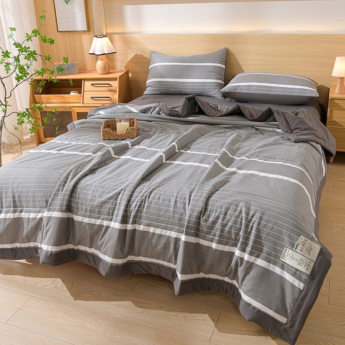 91家纺网 家纺一手货源 找家纺 欧朵家纺 2026春夏新款水洗棉新疆棉花被夏凉被空调被 双线条-灰