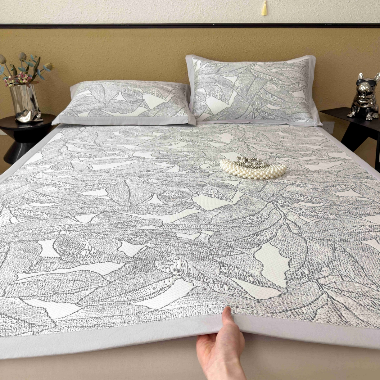 孩子王家纺 2026春夏新款凉感过0.21夏天家用软席子可机洗空调席夏季高端华夫格凉席三件套 家大叶大-北欧深灰 床单款