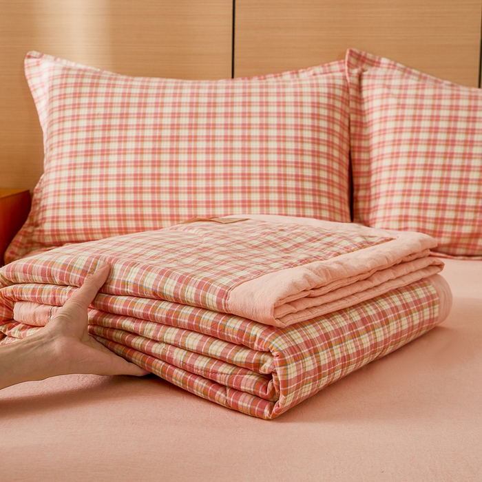 91家纺网 家纺一手货源 找家纺 81号家纺 2026新款全棉纯棉色织棉花夏被夏凉被空调被 蜜粉小格