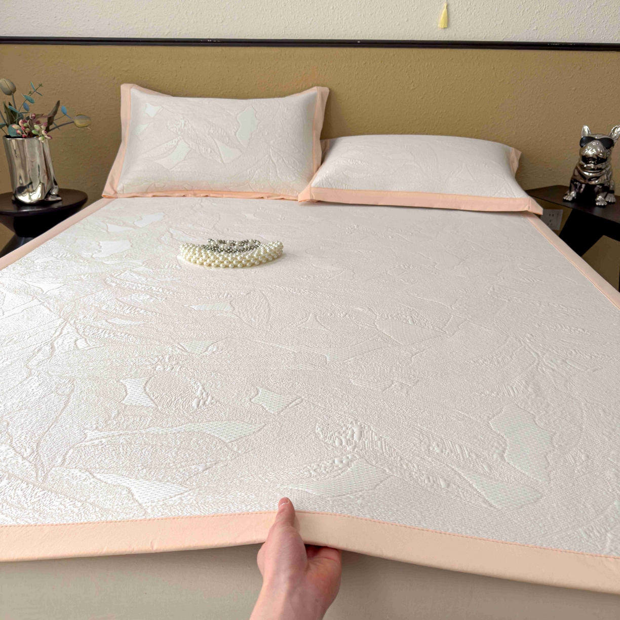 孩子王家纺 2026春夏新款凉感过0.21夏天家用软席子可机洗空调席夏季高端华夫格凉席三件套 家大叶大-贝壳粉 床单款