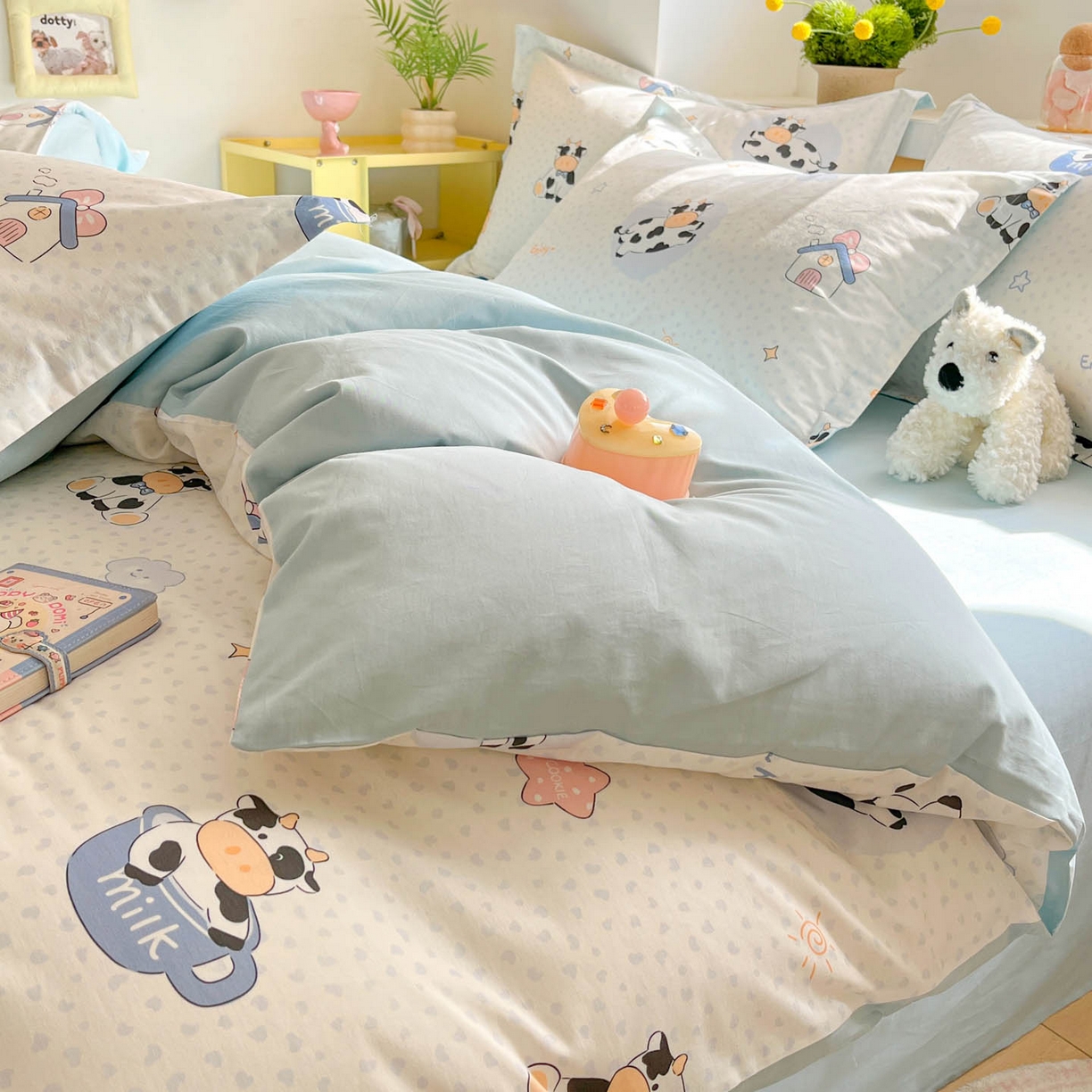 91家纺网 家纺一手货源 找家纺 涵宸家纺 2026新款全棉印花小清新四件套 甜心奶牛