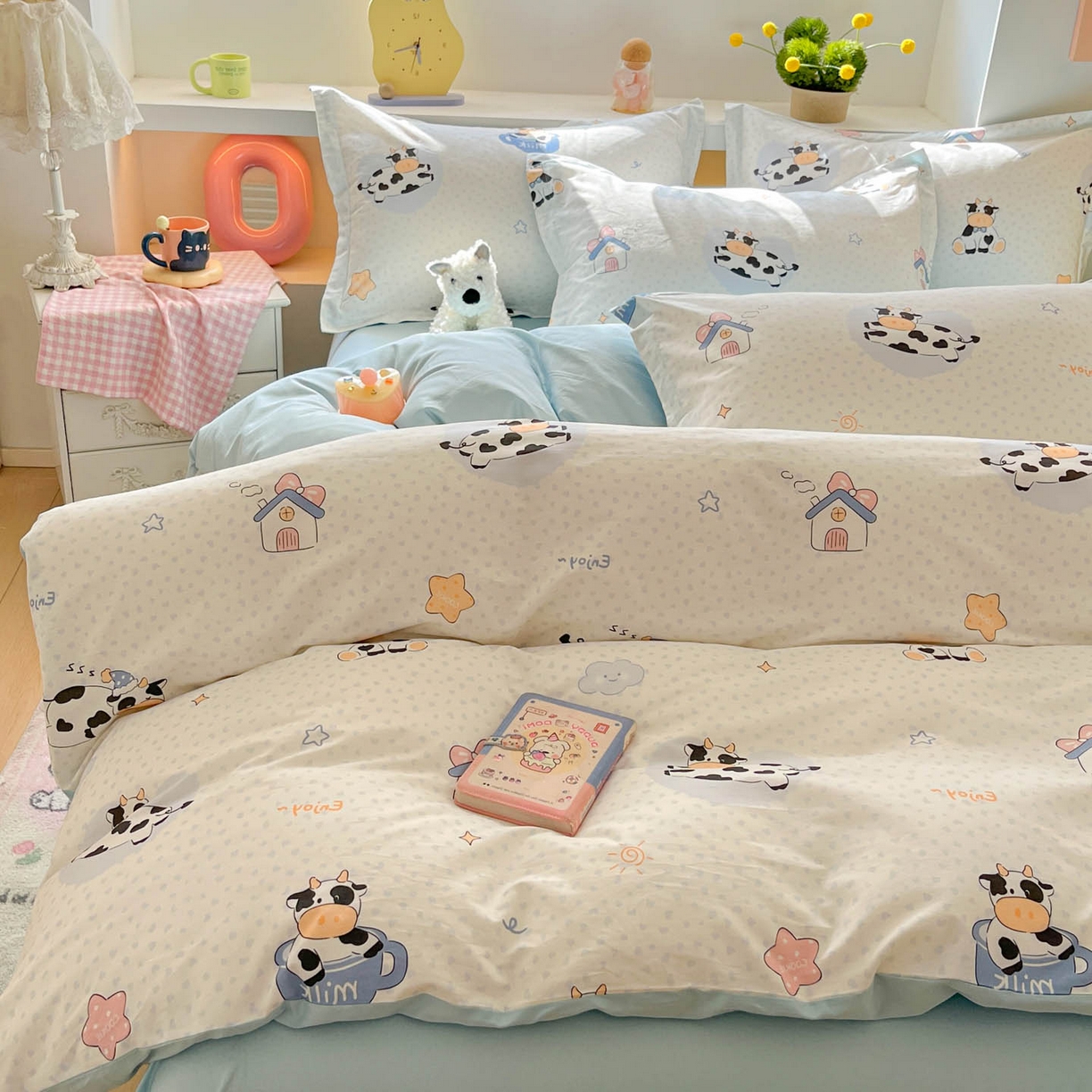 91家纺网 家纺一手货源 找家纺 涵宸家纺 2026新款全棉印花小清新四件套 甜心奶牛