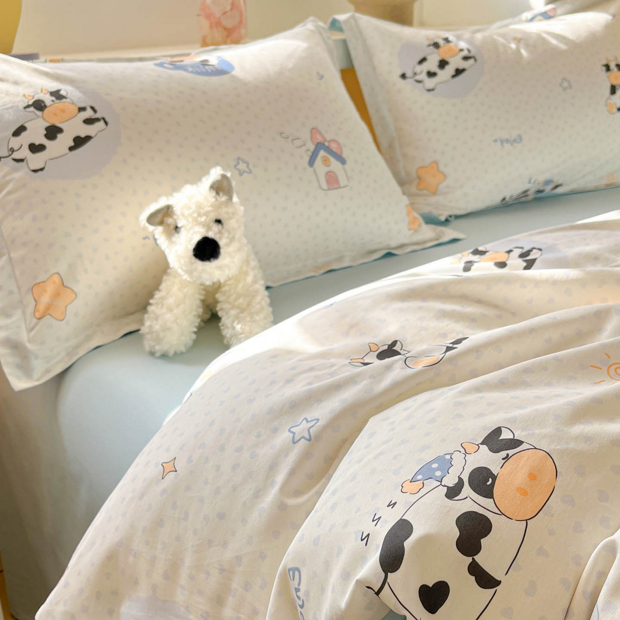 91家纺网 家纺一手货源 找家纺 涵宸家纺 2026新款全棉印花小清新四件套 甜心奶牛