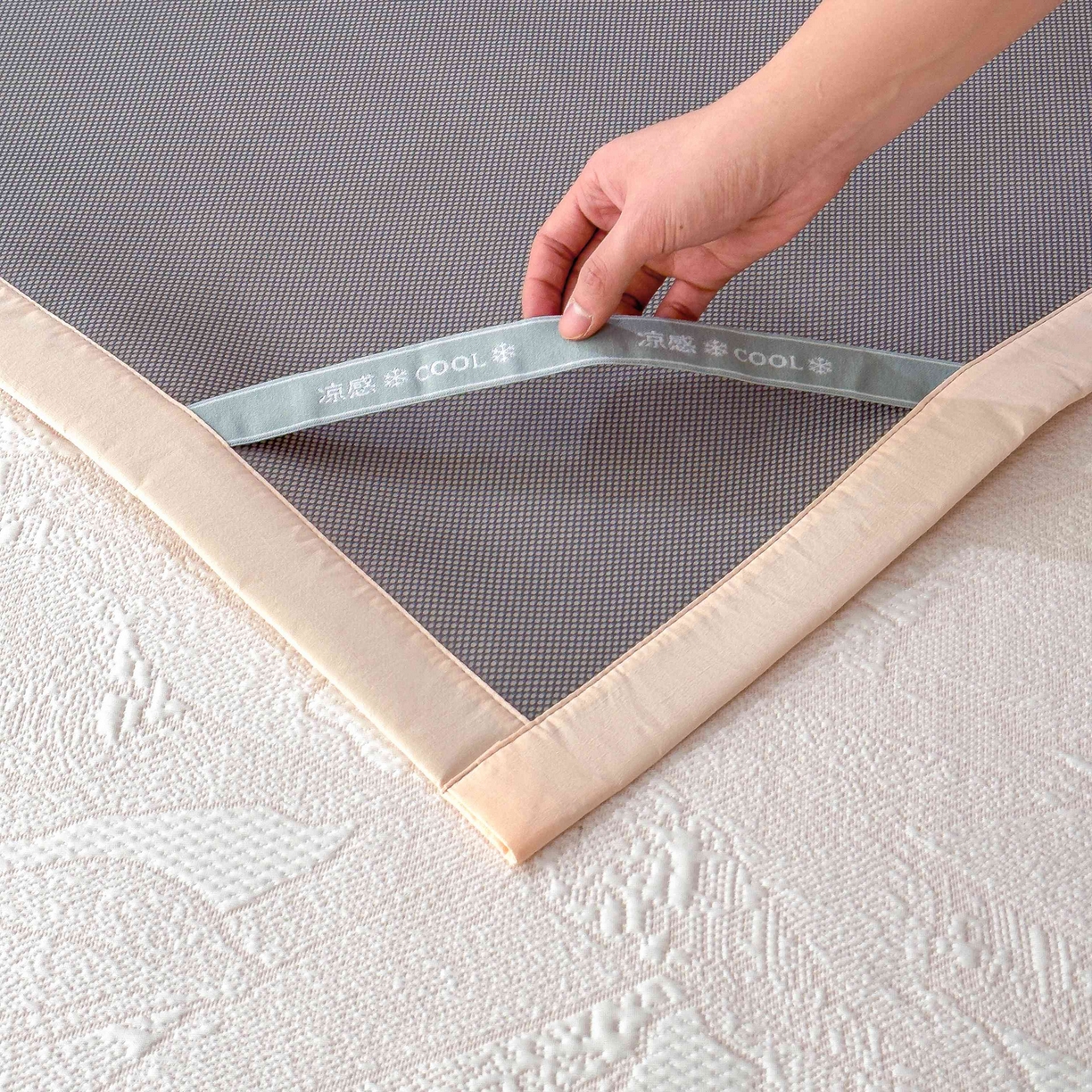 91家纺网 家纺一手货源 找家纺 孩子王家纺 2026春夏新款凉感过0.21夏天家用软席子可机洗空调席夏季高端华夫格凉席三件套 家大叶大-贝壳粉 床单款