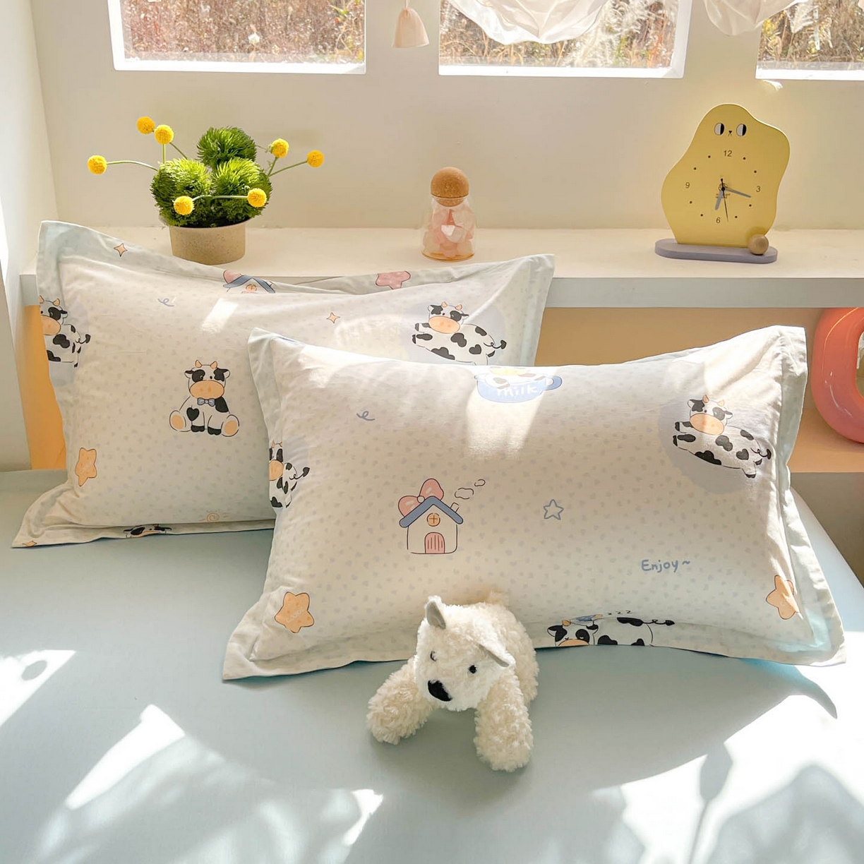 91家纺网 家纺一手货源 找家纺 涵宸家纺 2026新款全棉印花小清新四件套 甜心奶牛