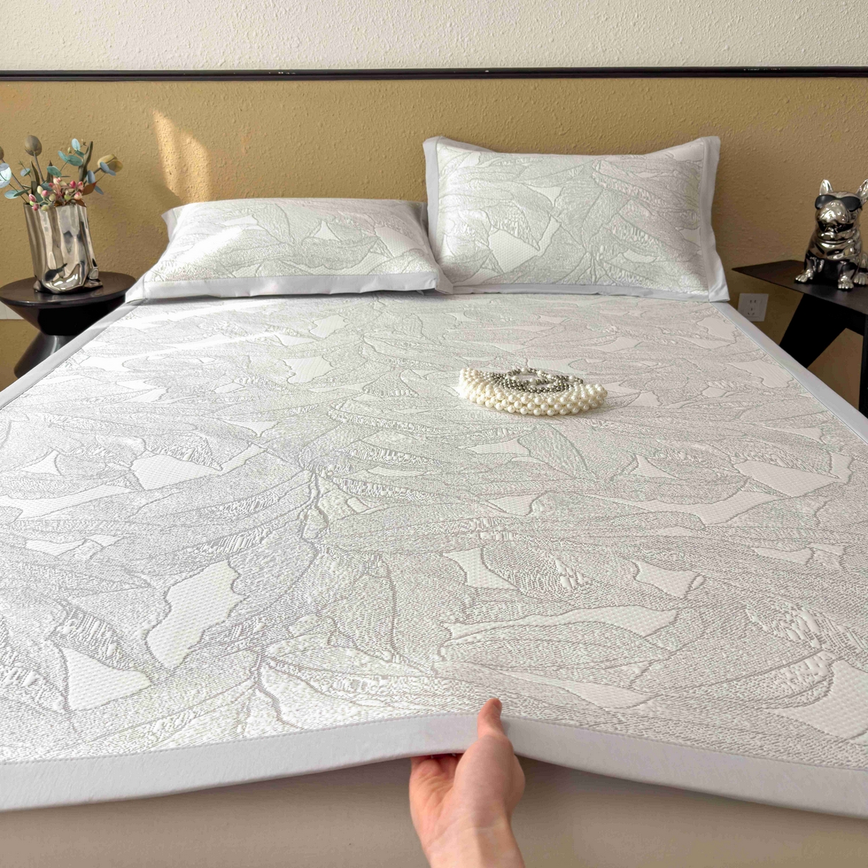 孩子王家纺 2026春夏新款凉感过0.21夏天家用软席子可机洗空调席夏季高端华夫格凉席三件套 家大叶大-沥青浅灰 床单款