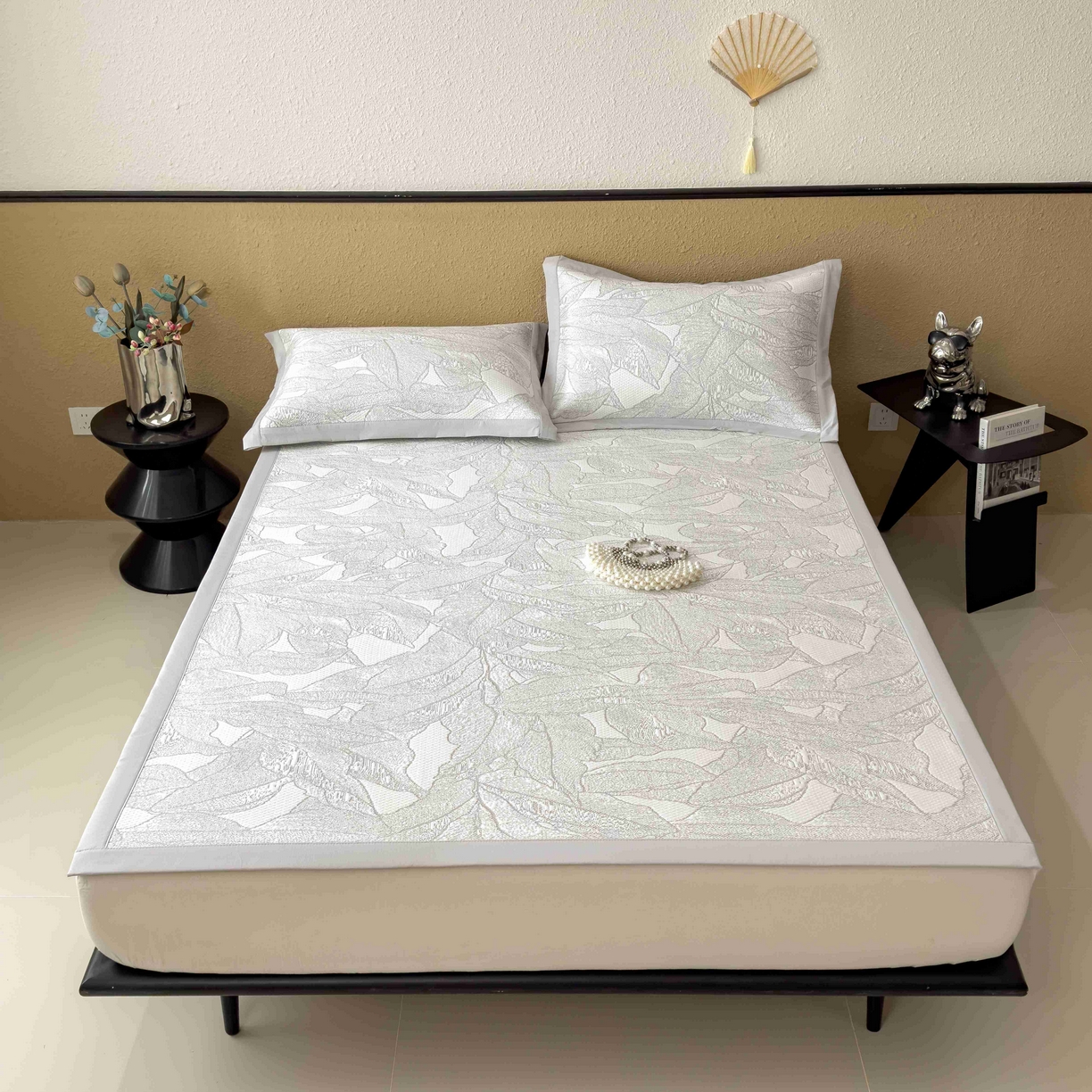 91家纺网 家纺一手货源 找家纺 孩子王家纺 2026春夏新款凉感过0.21夏天家用软席子可机洗空调席夏季高端华夫格凉席三件套 家大叶大-沥青浅灰 床单款