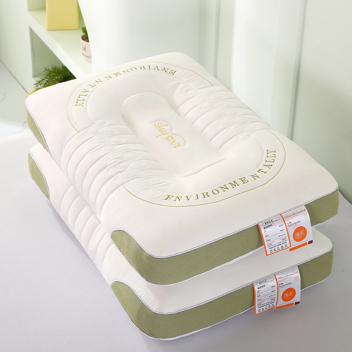 91家纺网 家纺一手货源 找家纺 （总）怡薇格枕芯 2026新款英文刺绣按摩枕枕头枕芯