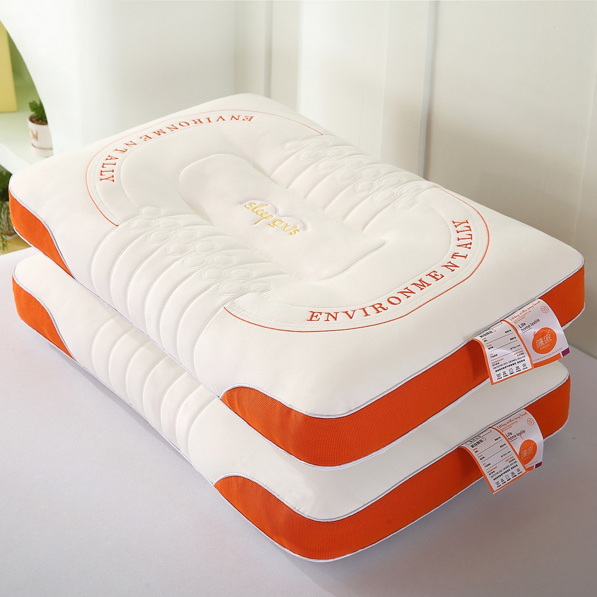 91家纺网 家纺一手货源 找家纺 （总）怡薇格枕芯 2026新款英文刺绣按摩枕枕头枕芯