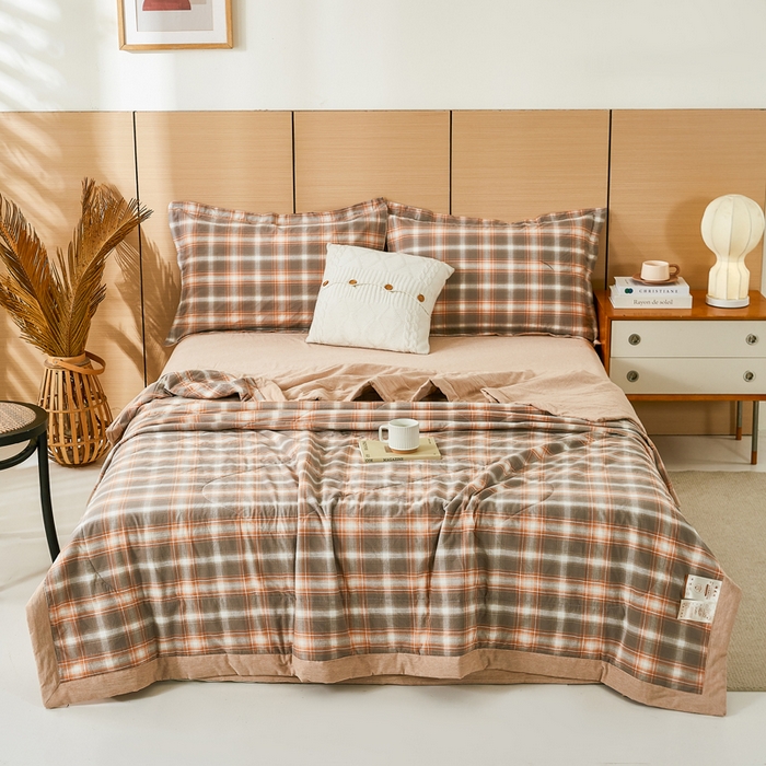 91家纺网 家纺一手货源 找家纺 81号家纺 2026新款全棉纯棉色织棉花夏被夏凉被空调被 暖咖格