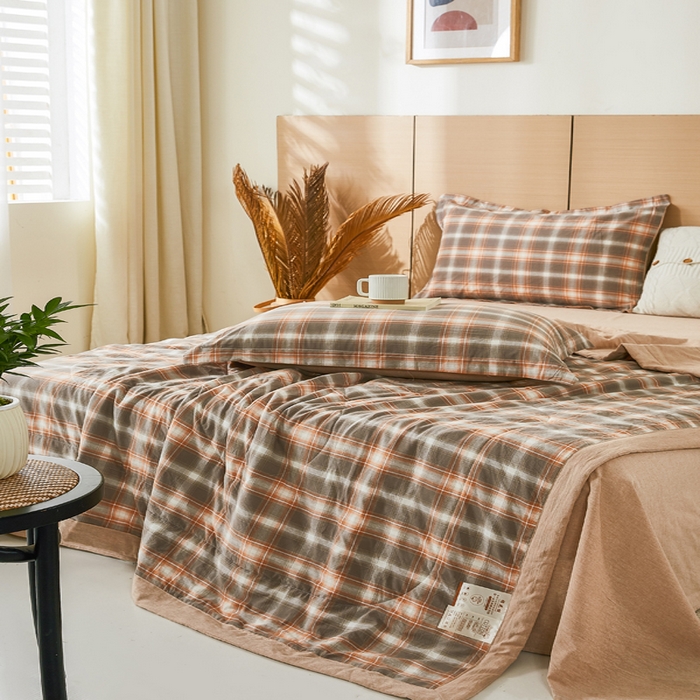 91家纺网 家纺一手货源 找家纺 81号家纺 2026新款全棉纯棉色织棉花夏被夏凉被空调被 暖咖格