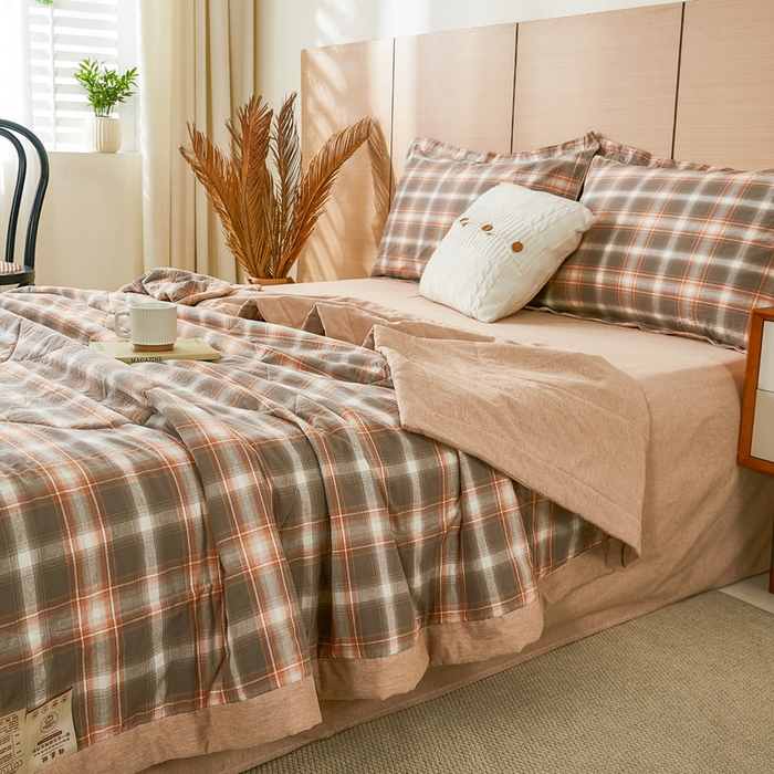 91家纺网 家纺一手货源 找家纺 81号家纺 2026新款全棉纯棉色织棉花夏被夏凉被空调被 暖咖格