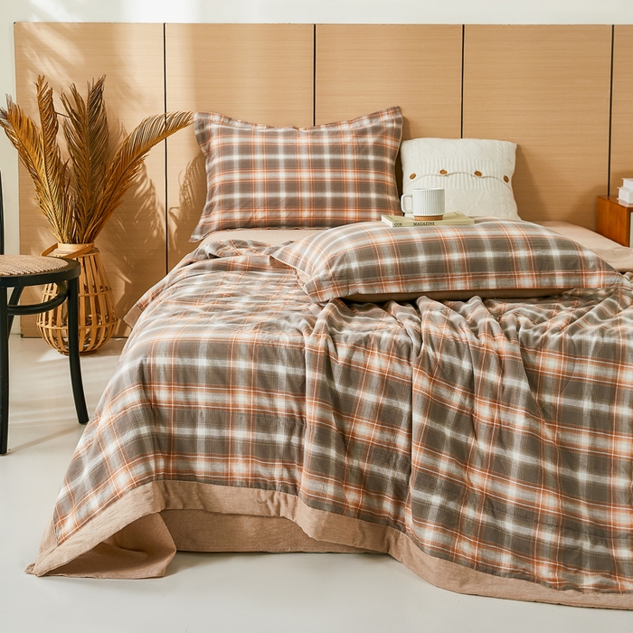 91家纺网 家纺一手货源 找家纺 81号家纺 2026新款全棉纯棉色织棉花夏被夏凉被空调被 暖咖格