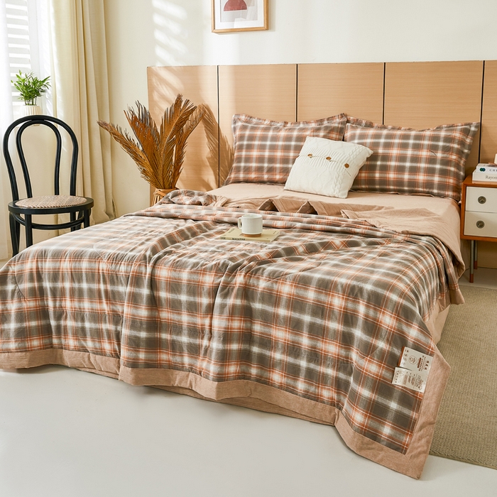 91家纺网 家纺一手货源 找家纺 81号家纺 2026新款全棉纯棉色织棉花夏被夏凉被空调被 暖咖格