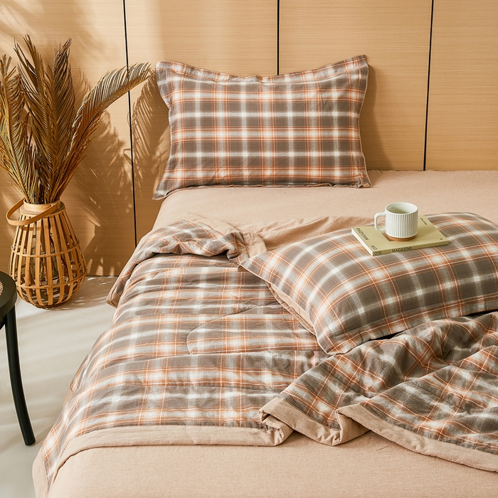 91家纺网 家纺一手货源 找家纺 81号家纺 2026新款全棉纯棉色织棉花夏被夏凉被空调被 暖咖格