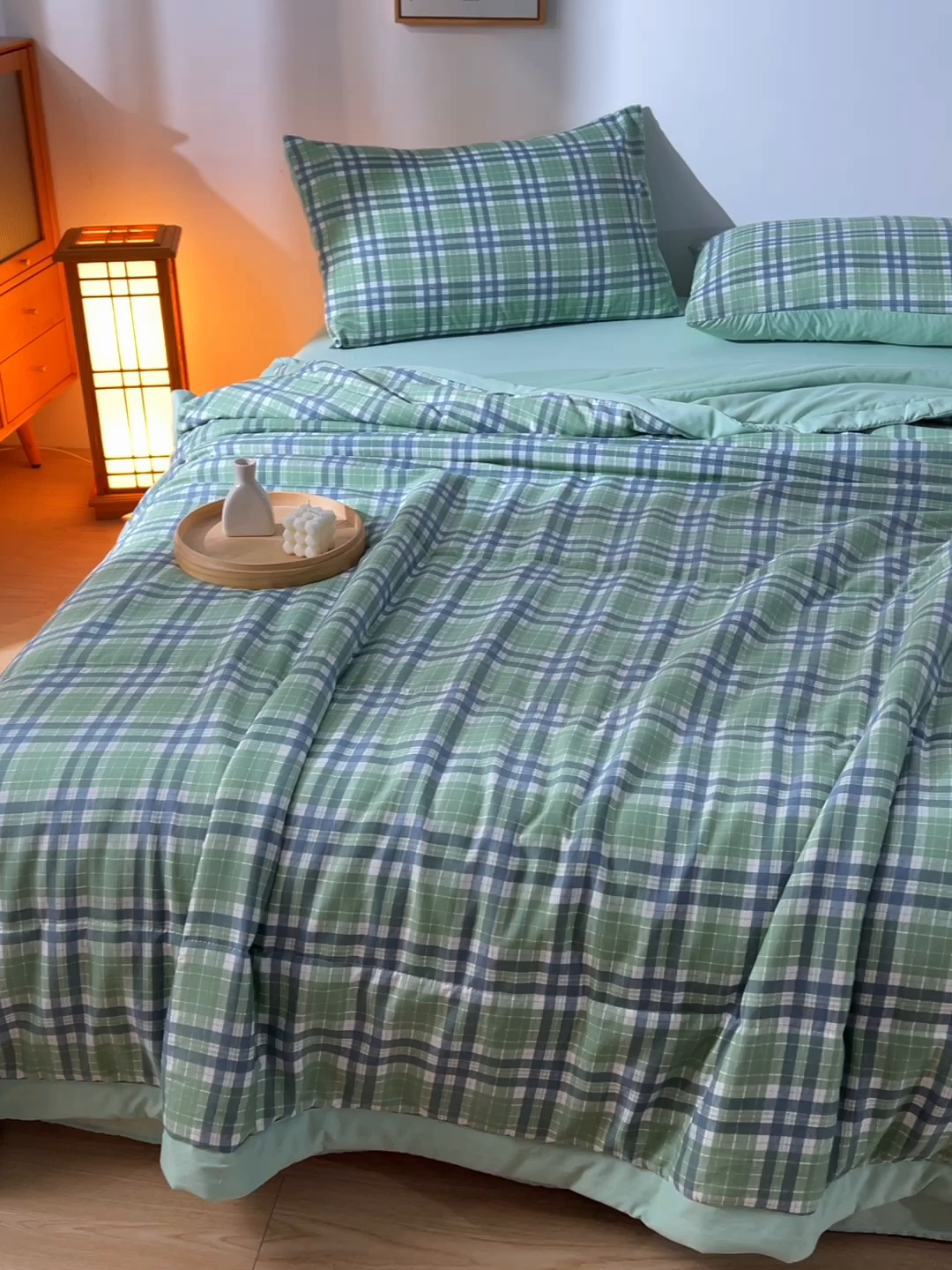 91家纺网 家纺一手货源 找家纺 欧朵家纺 2026春夏新款水洗棉新疆棉花被夏凉被空调被 冰川-绿