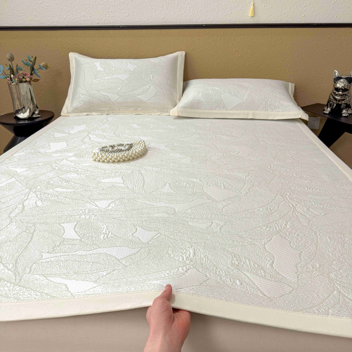 孩子王家纺 2026春夏新款凉感过0.21夏天家用软席子可机洗空调席夏季高端华夫格凉席三件套 家大叶大-松果绿 床单款