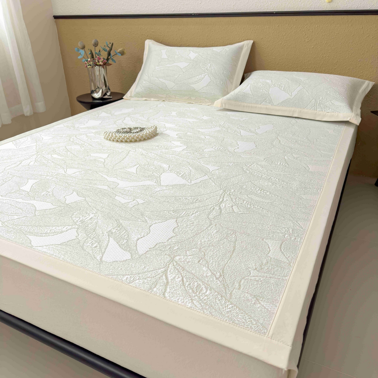 91家纺网 家纺一手货源 找家纺 孩子王家纺 2026春夏新款凉感过0.21夏天家用软席子可机洗空调席夏季高端华夫格凉席三件套 家大叶大-松果绿 床单款