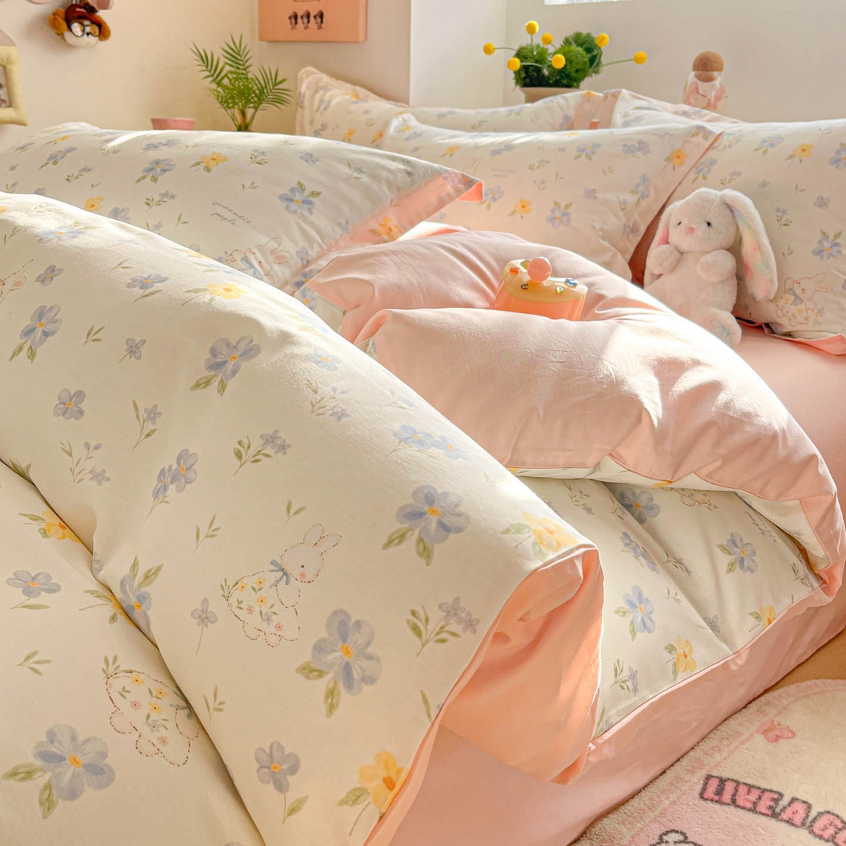 涵宸家纺 2026新款全棉印花小清新四件套 兔茶春序