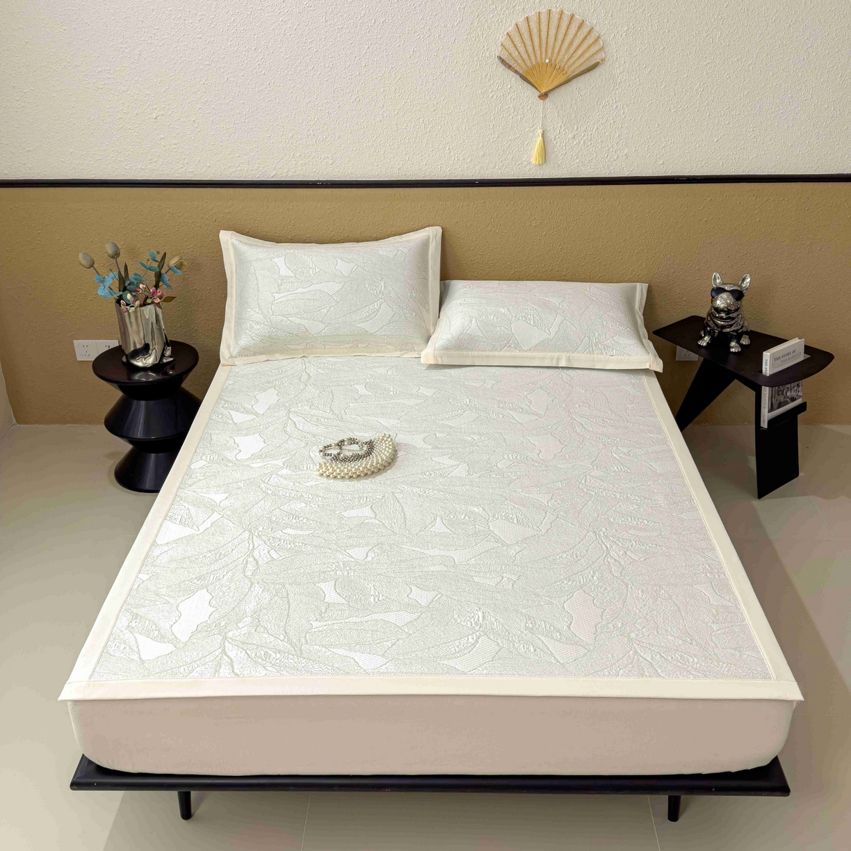 91家纺网 家纺一手货源 找家纺 孩子王家纺 2026春夏新款凉感过0.21夏天家用软席子可机洗空调席夏季高端华夫格凉席三件套 家大叶大-松果绿 床单款