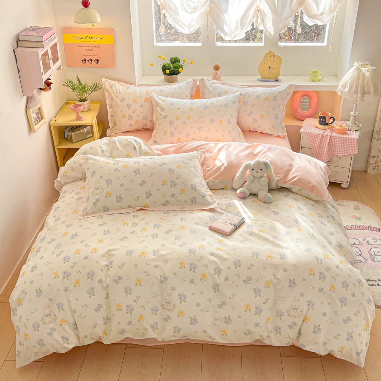 91家纺网 家纺一手货源 找家纺 涵宸家纺 2026新款全棉印花小清新四件套 兔茶春序