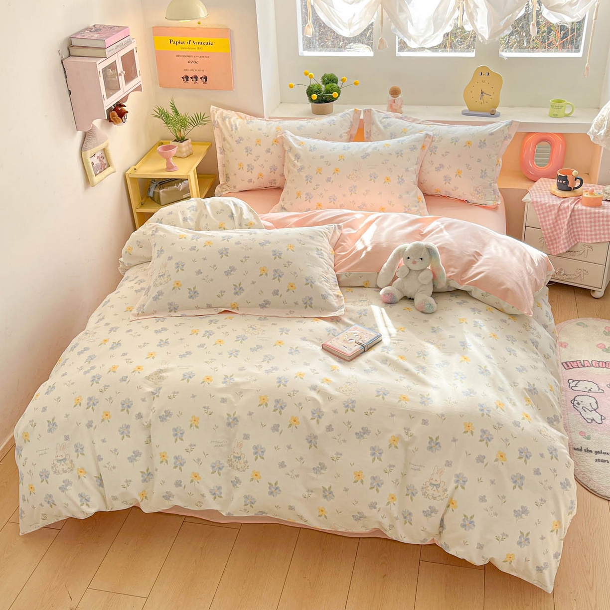 91家纺网 家纺一手货源 找家纺 涵宸家纺 2026新款全棉印花小清新四件套 兔茶春序