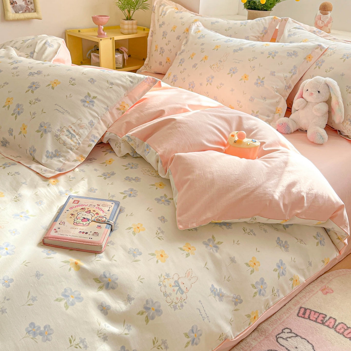 91家纺网 家纺一手货源 找家纺 涵宸家纺 2026新款全棉印花小清新四件套 兔茶春序