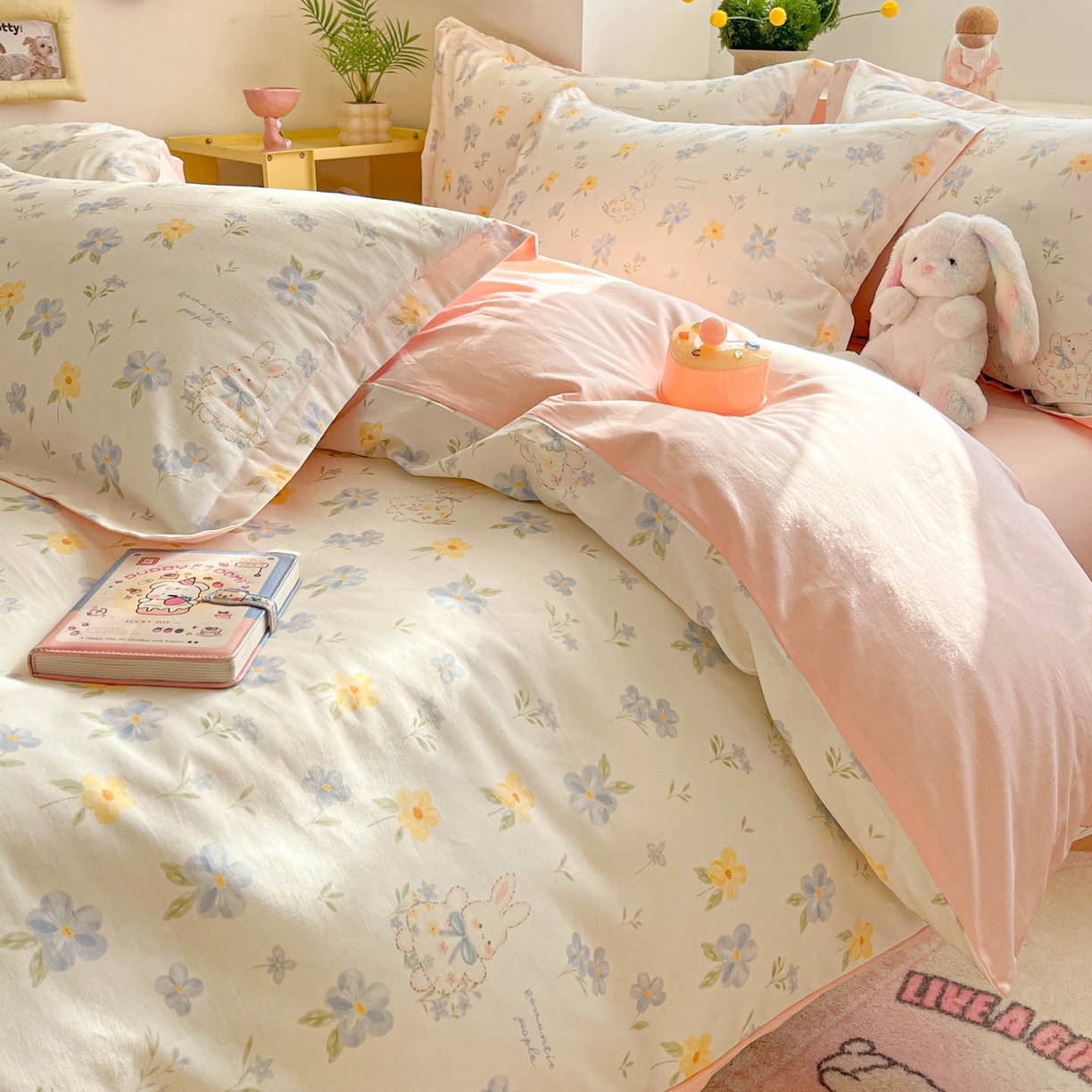 91家纺网 家纺一手货源 找家纺 涵宸家纺 2026新款全棉印花小清新四件套 兔茶春序