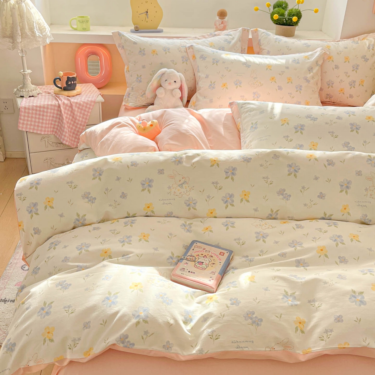 91家纺网 家纺一手货源 找家纺 涵宸家纺 2026新款全棉印花小清新四件套 兔茶春序