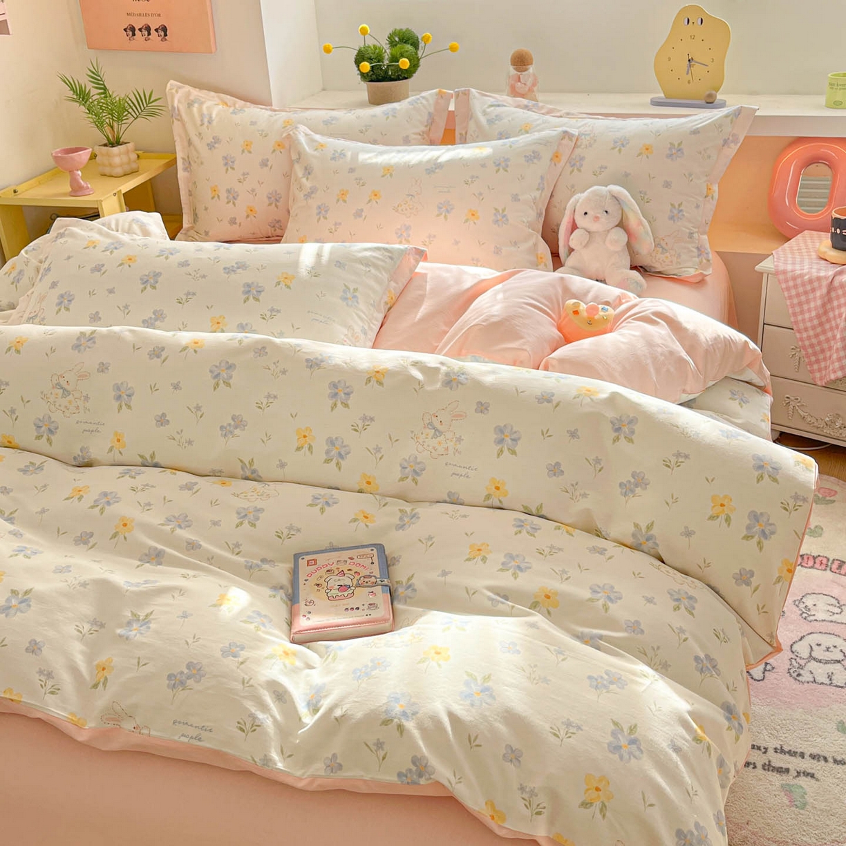 91家纺网 家纺一手货源 找家纺 涵宸家纺 2026新款全棉印花小清新四件套 兔茶春序