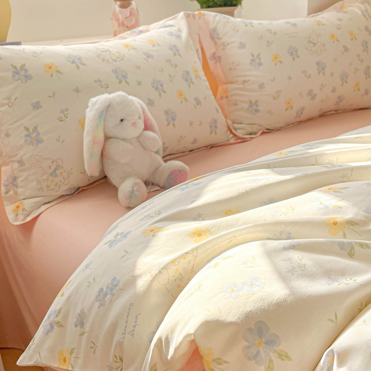 91家纺网 家纺一手货源 找家纺 涵宸家纺 2026新款全棉印花小清新四件套 兔茶春序