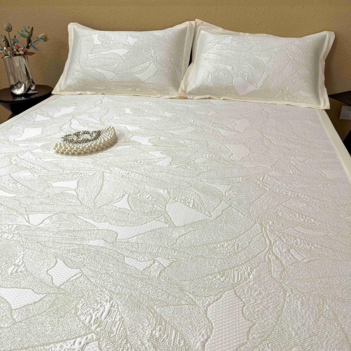 91家纺网 家纺一手货源 找家纺 孩子王家纺 2026春夏新款凉感过0.21夏天家用软席子可机洗空调席夏季高端华夫格凉席三件套 家大叶大-松果绿 床单款