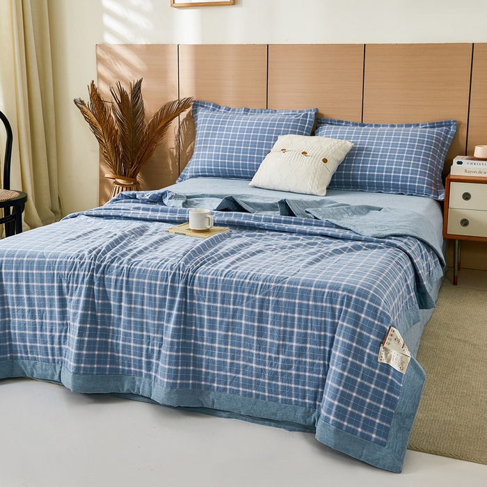 91家纺网 家纺一手货源 找家纺 81号家纺 2026新款全棉纯棉色织棉花夏被夏凉被空调被 天蓝格