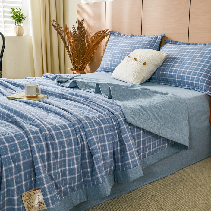 91家纺网 家纺一手货源 找家纺 81号家纺 2026新款全棉纯棉色织棉花夏被夏凉被空调被 天蓝格