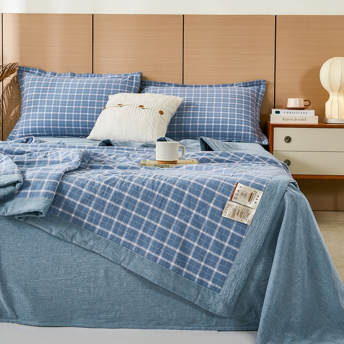 91家纺网 家纺一手货源 找家纺 81号家纺 2026新款全棉纯棉色织棉花夏被夏凉被空调被 天蓝格