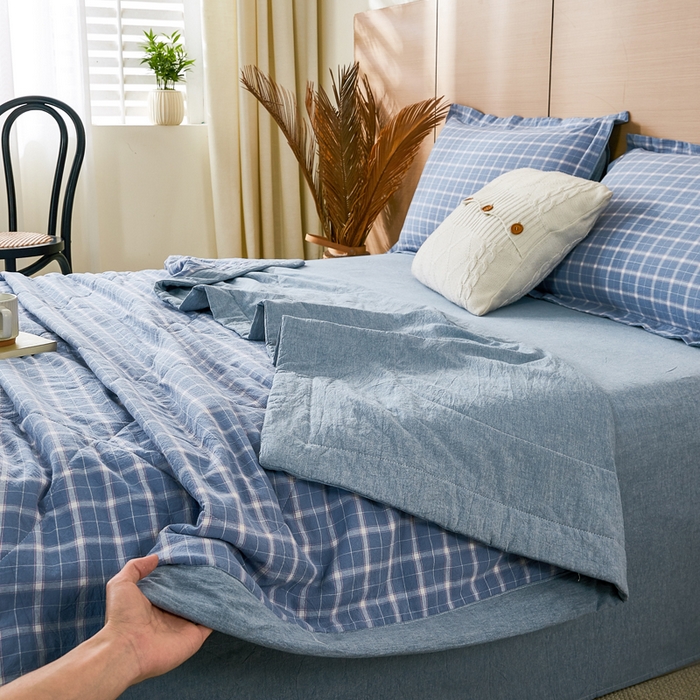 91家纺网 家纺一手货源 找家纺 81号家纺 2026新款全棉纯棉色织棉花夏被夏凉被空调被 天蓝格