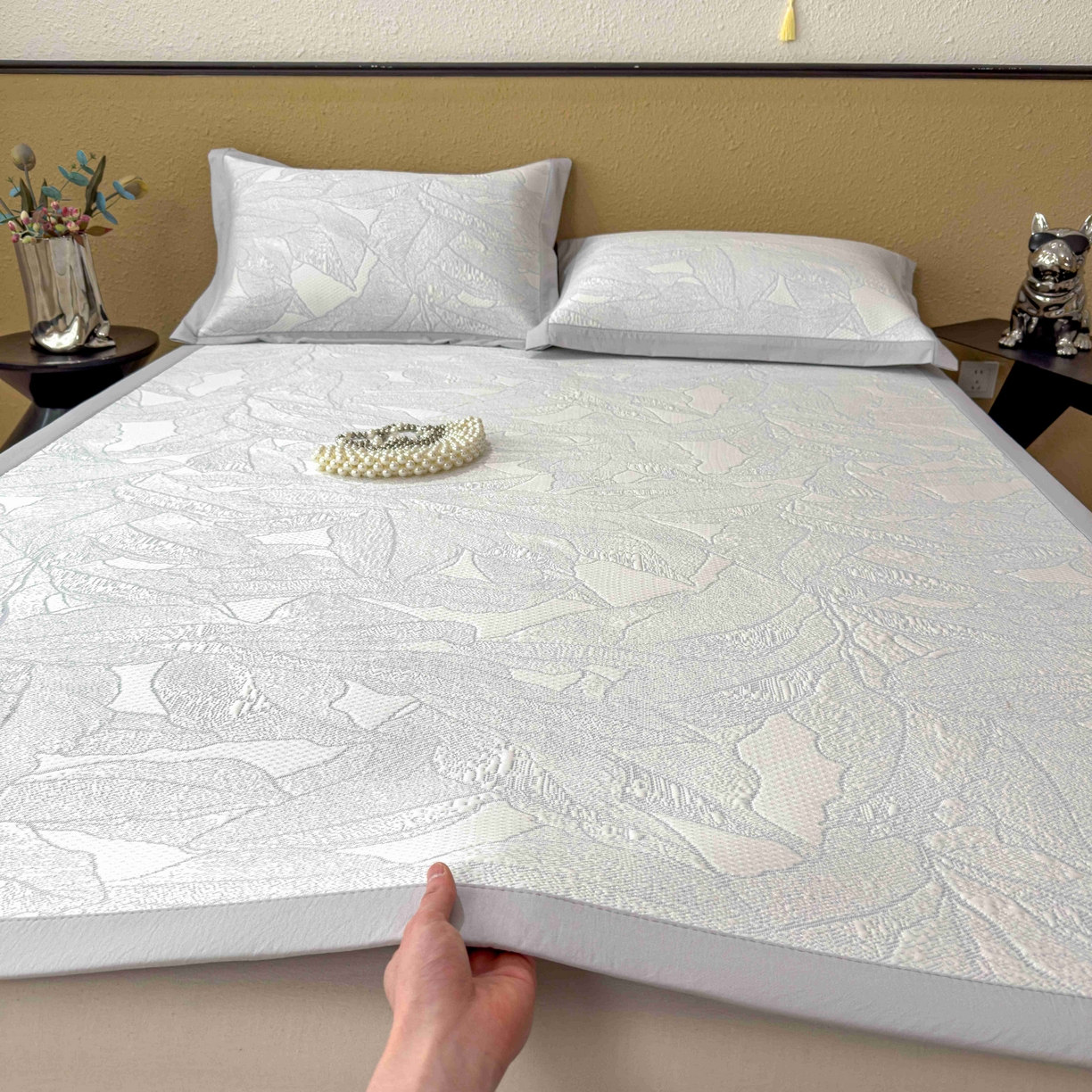 孩子王家纺 2026春夏新款凉感过0.21夏天家用软席子可机洗空调席夏季高端华夫格凉席三件套 家大叶大-天空蓝 床单款