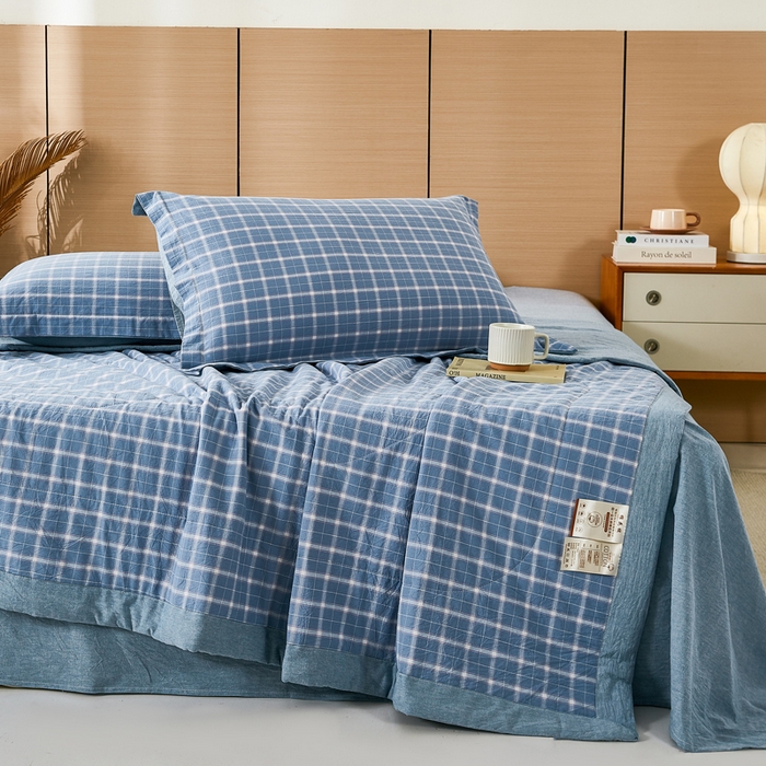 91家纺网 家纺一手货源 找家纺 81号家纺 2026新款全棉纯棉色织棉花夏被夏凉被空调被 天蓝格