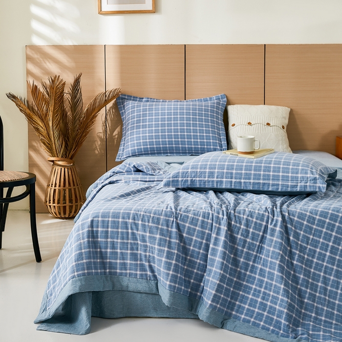 91家纺网 家纺一手货源 找家纺 81号家纺 2026新款全棉纯棉色织棉花夏被夏凉被空调被 天蓝格