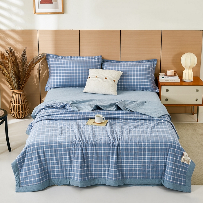 91家纺网 家纺一手货源 找家纺 81号家纺 2026新款全棉纯棉色织棉花夏被夏凉被空调被 天蓝格