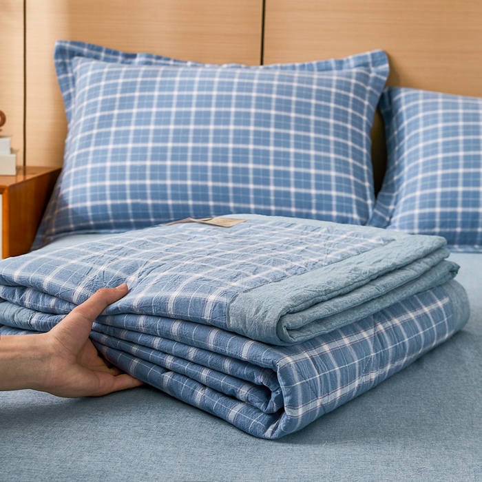 91家纺网 家纺一手货源 找家纺 81号家纺 2026新款全棉纯棉色织棉花夏被夏凉被空调被 天蓝格